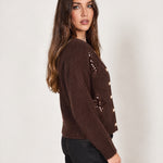 Chocolate Sequin Cardigan Diamond Button Front