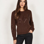 Chocolate Sequin Jumper Diamond Fluffy Knit