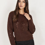 Chocolate Sequin Jumper Diamond Fluffy Knit