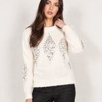 Ivory Sequin Jumper Diamond Fluffy Knit