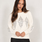 Ivory Sequin Jumper Diamond Fluffy Knit
