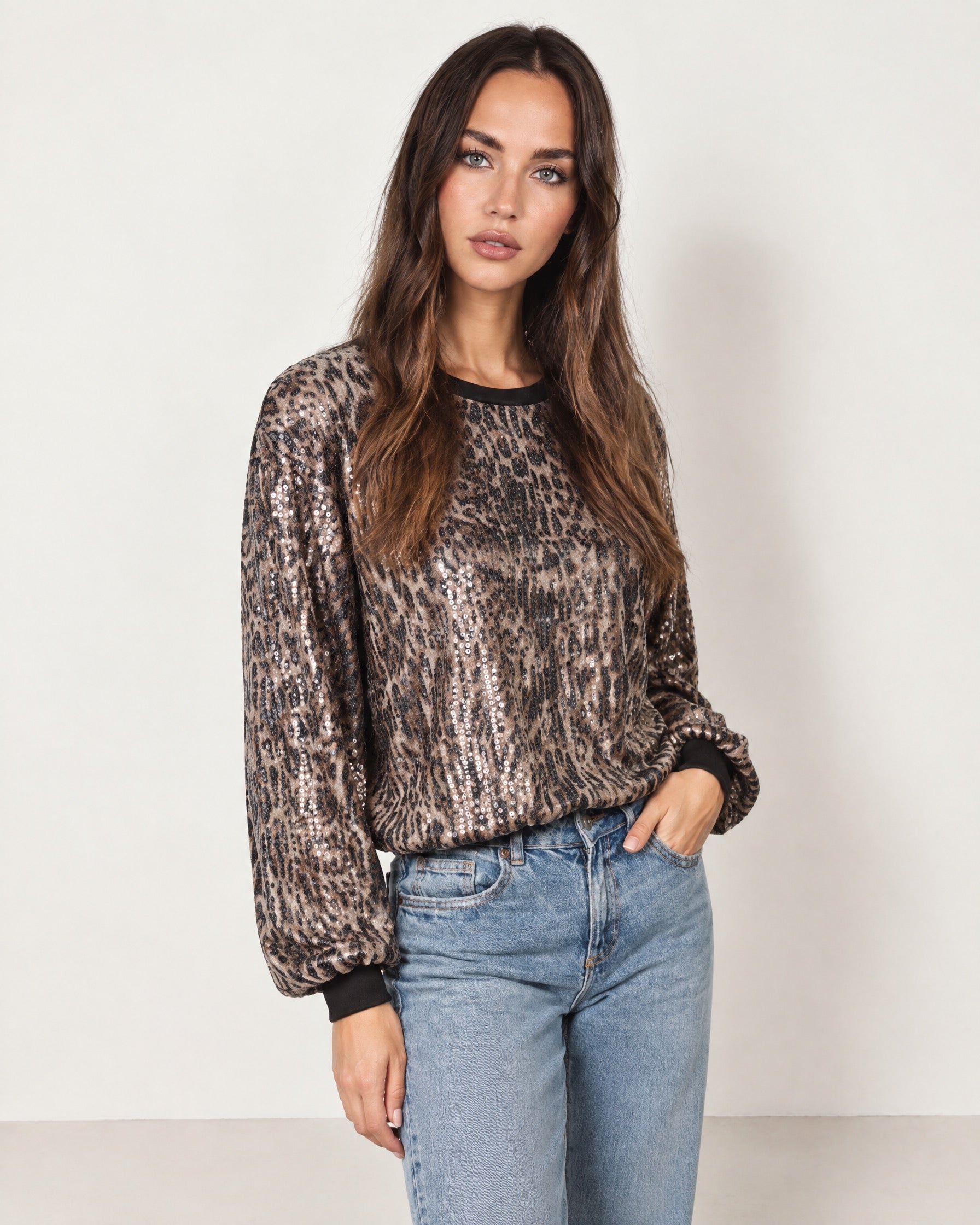 Leopard Sequin Top Leopard Print Long Sleeve