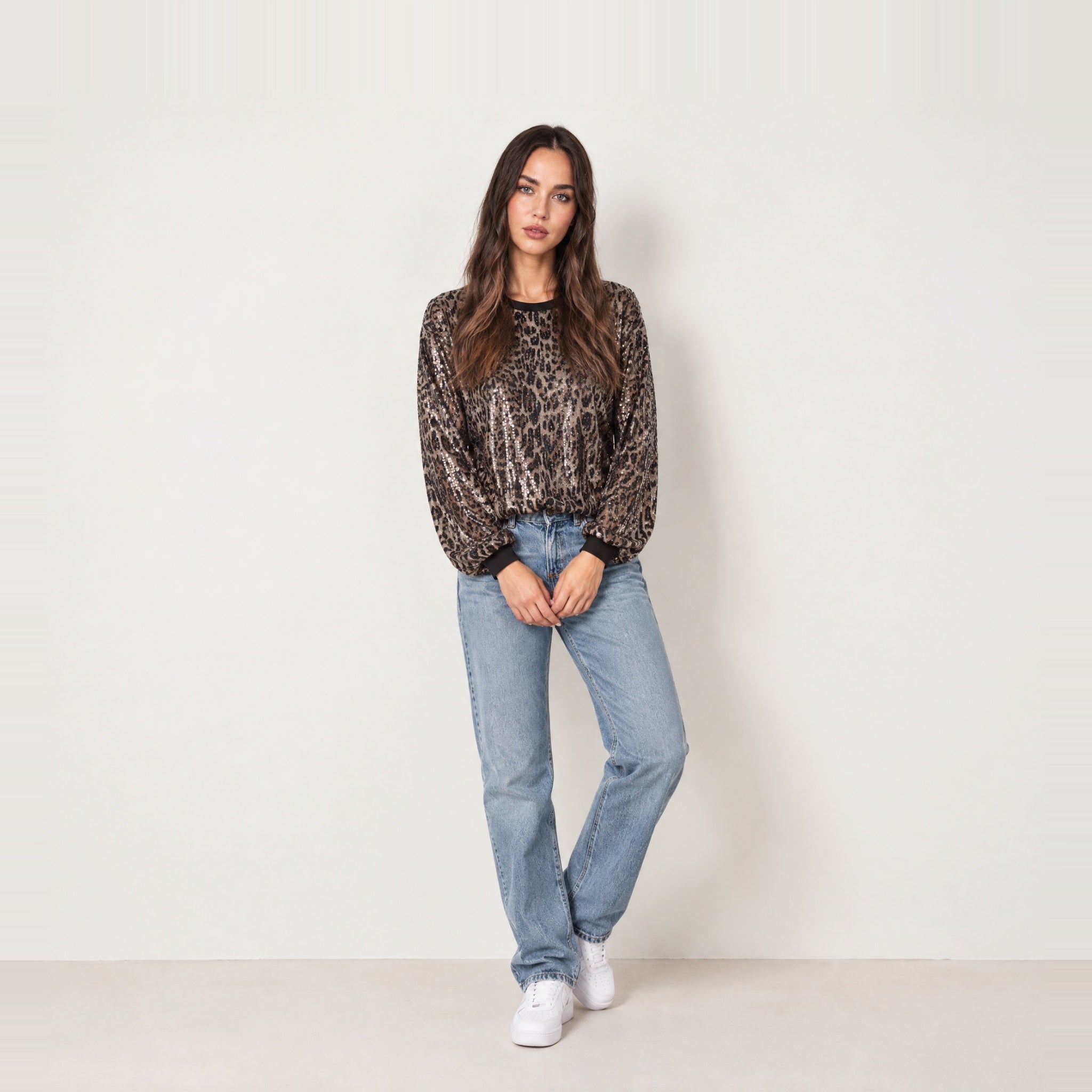Leopard Sequin Top Leopard Print Long Sleeve