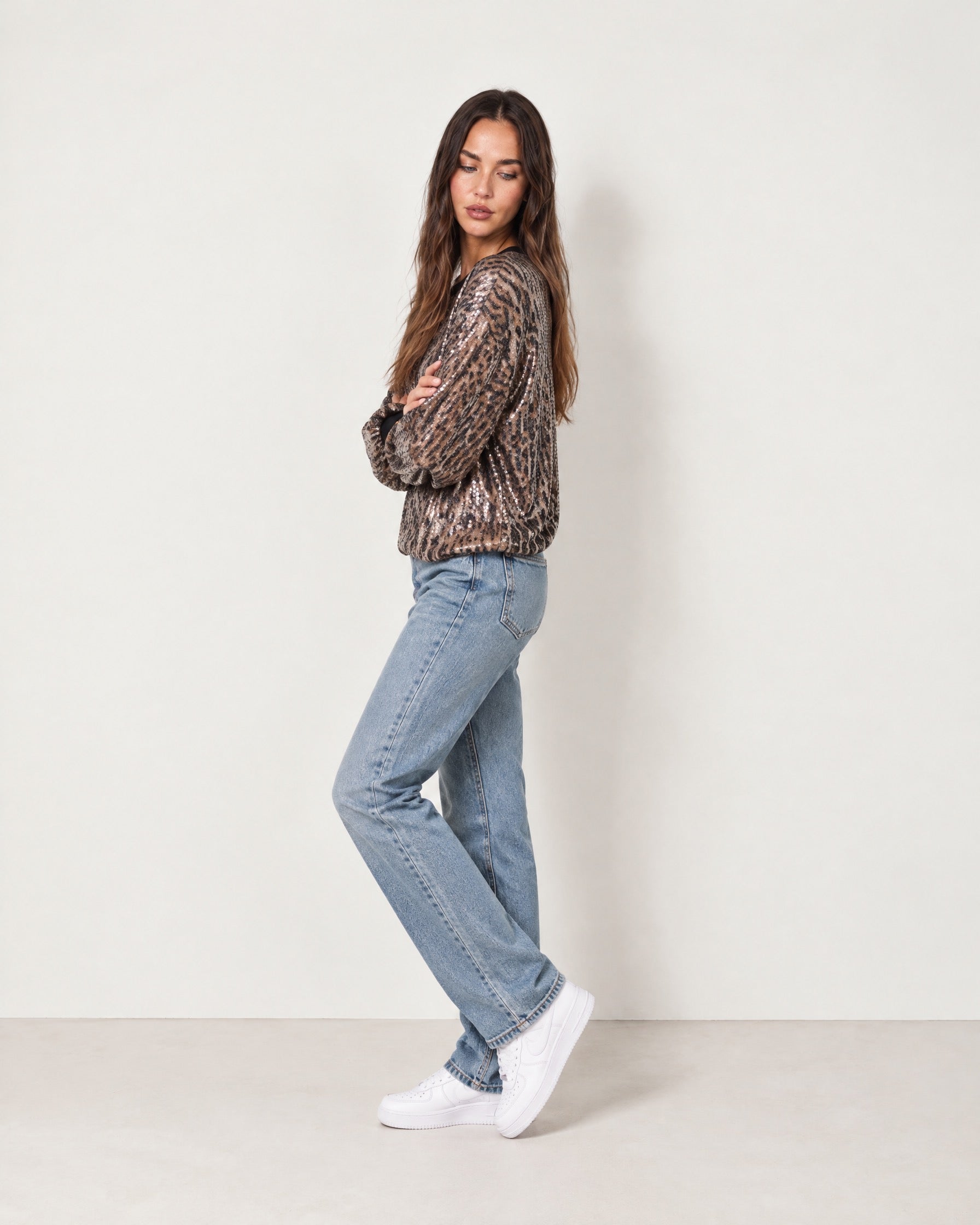 Leopard Sequin Top Leopard Print Long Sleeve