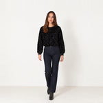 Black Sequin Top Long Sleeve Crew Neck