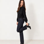 Black Sequin Top Long Sleeve Crew Neck
