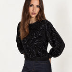Black Sequin Top Long Sleeve Crew Neck