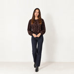 Chocolate Sequin Top Long Sleeve Crew Neck