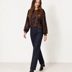 Chocolate Sequin Top Long Sleeve Crew Neck