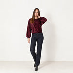 Wine Sequin Top Long Sleeve Crew Neck