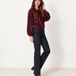 Wine Sequin Top Long Sleeve Crew Neck