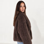 Brown Shaggy Faux Fur Jacket Oversized