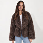 Brown Shaggy Faux Fur Jacket Oversized