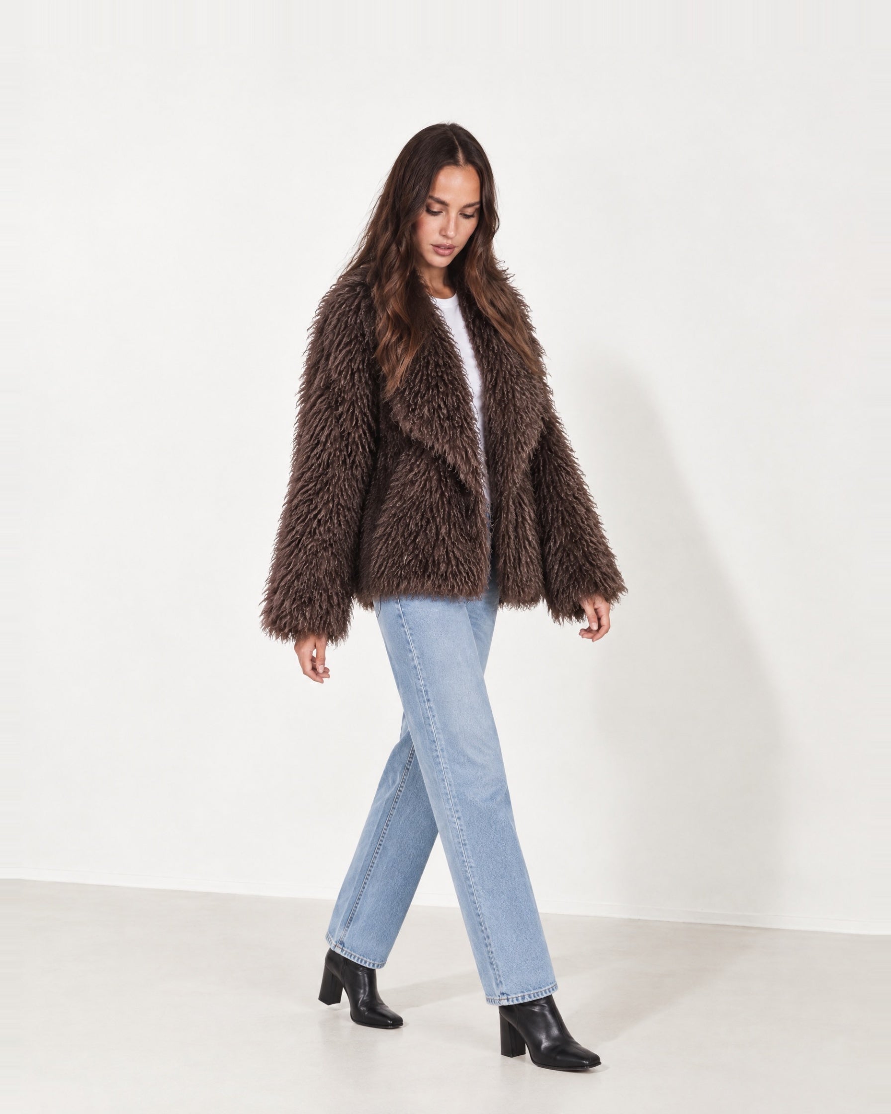 Brown Shaggy Faux Fur Jacket Oversized