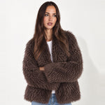 Brown Shaggy Faux Fur Jacket Oversized