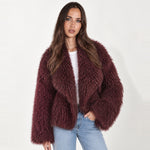 Burgundy Shaggy Faux Fur Jacket Oversized