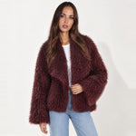 Burgundy Shaggy Faux Fur Jacket Oversized