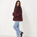 Burgundy Shaggy Faux Fur Jacket Oversized