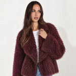 Burgundy Shaggy Faux Fur Jacket Oversized