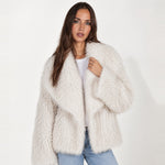 White Shaggy Faux Fur Jacket Oversized