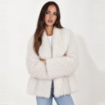 White Shaggy Faux Fur Jacket Oversized