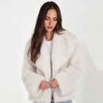 White Shaggy Faux Fur Jacket Oversized