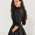 Black Wrap Midi Dress Shawl Collar Pockets