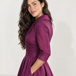 Purple Wrap Midi Dress Shawl Collar Pockets