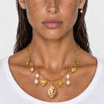 Shell Charm Necklace Gold Tone Multi Charm
