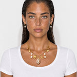 Shell Charm Necklace Gold Tone Multi Charm - Gold