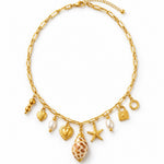 Shell Charm Necklace Gold Tone Multi Charm