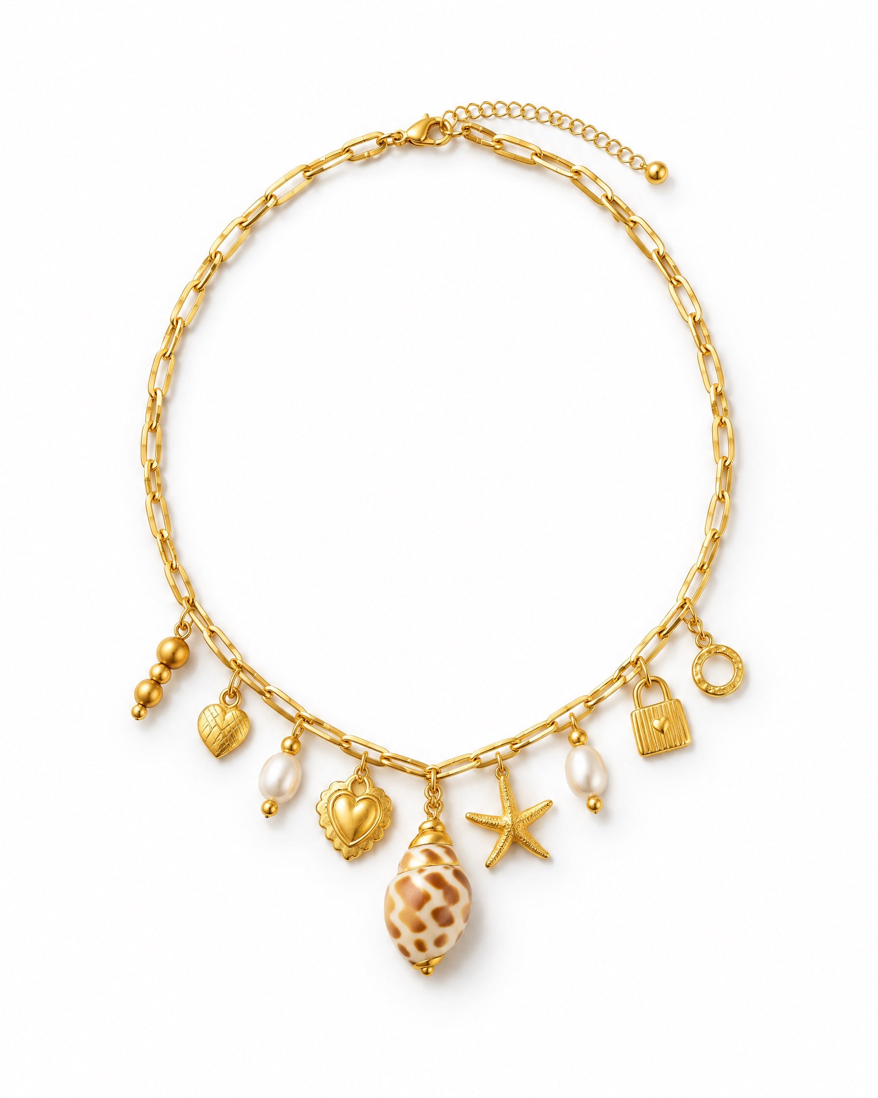 Shell Charm Necklace Gold Tone Multi Charm