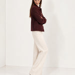 Burgundy Short Jacket Boxy Collared Jacket with Patch Pockets and Snap Buttons