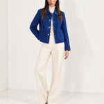 Cobalt Short Jacket Boxy Collared Jacket with Patch Pockets and Snap Buttons