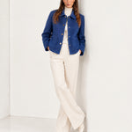 Cobalt Short Jacket Boxy Collared Jacket with Patch Pockets and Snap Buttons