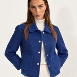 Cobalt Short Jacket Boxy Collared Jacket with Patch Pockets and Snap Buttons