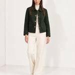 Green Short Jacket Boxy Collared Jacket with Patch Pockets and Snap Buttons