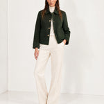 Green Short Jacket Boxy Collared Jacket with Patch Pockets and Snap Buttons