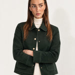 Green Short Jacket Boxy Collared Jacket with Patch Pockets and Snap Buttons