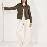 Khaki Short Jacket Boxy Collared Jacket with Patch Pockets and Snap Buttons