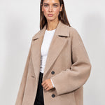 Camel Double Breasted Coat Short Oversized Womens Coat with Wide Notch Collar