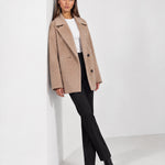 Camel Double Breasted Coat Short Oversized Womens Coat with Wide Notch Collar