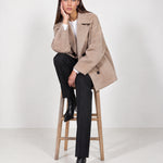 Camel Double Breasted Coat Short Oversized Womens Coat with Wide Notch Collar