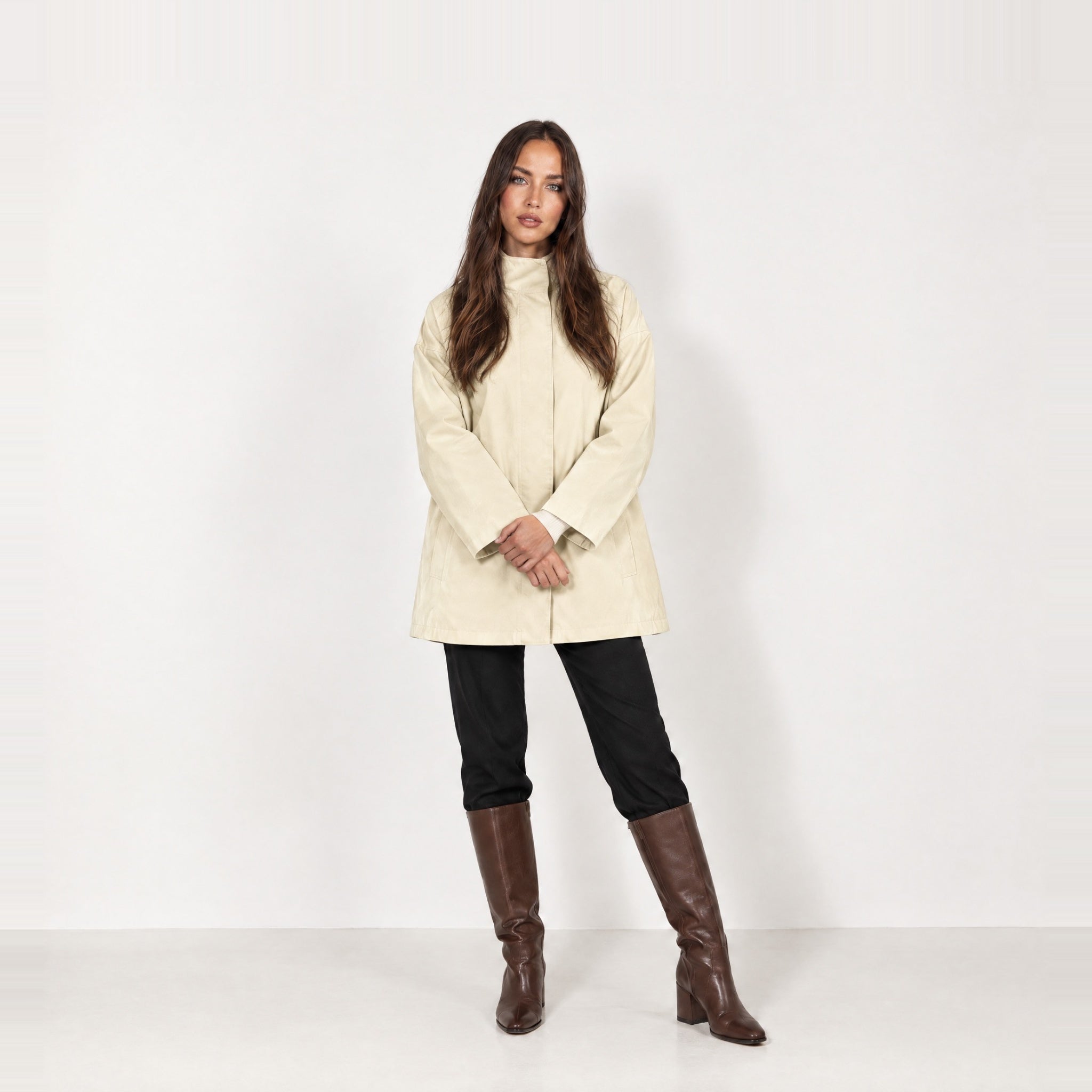 Apricot Short Trench Coat Stand Collar Oversized