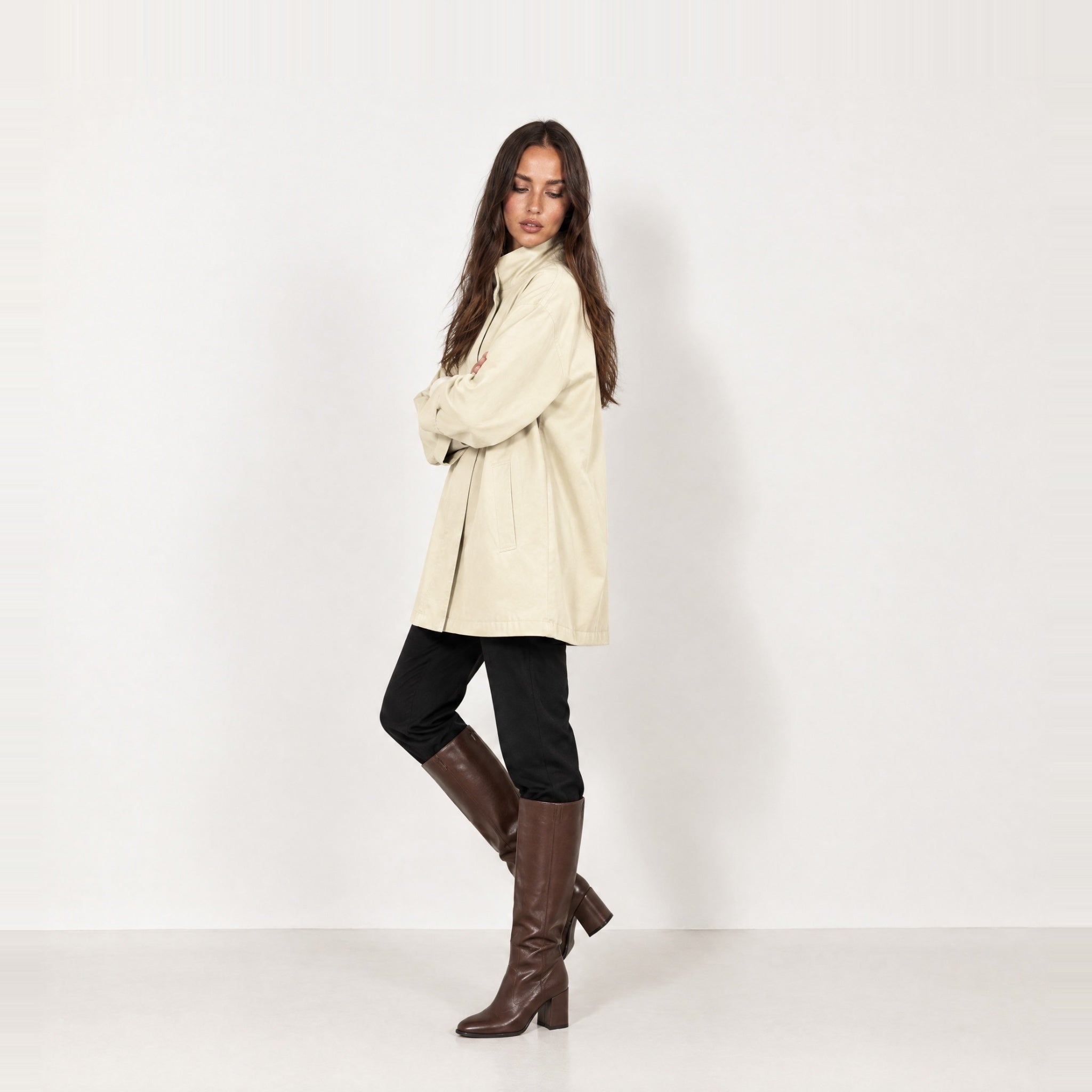 Apricot Short Trench Coat Stand Collar Oversized