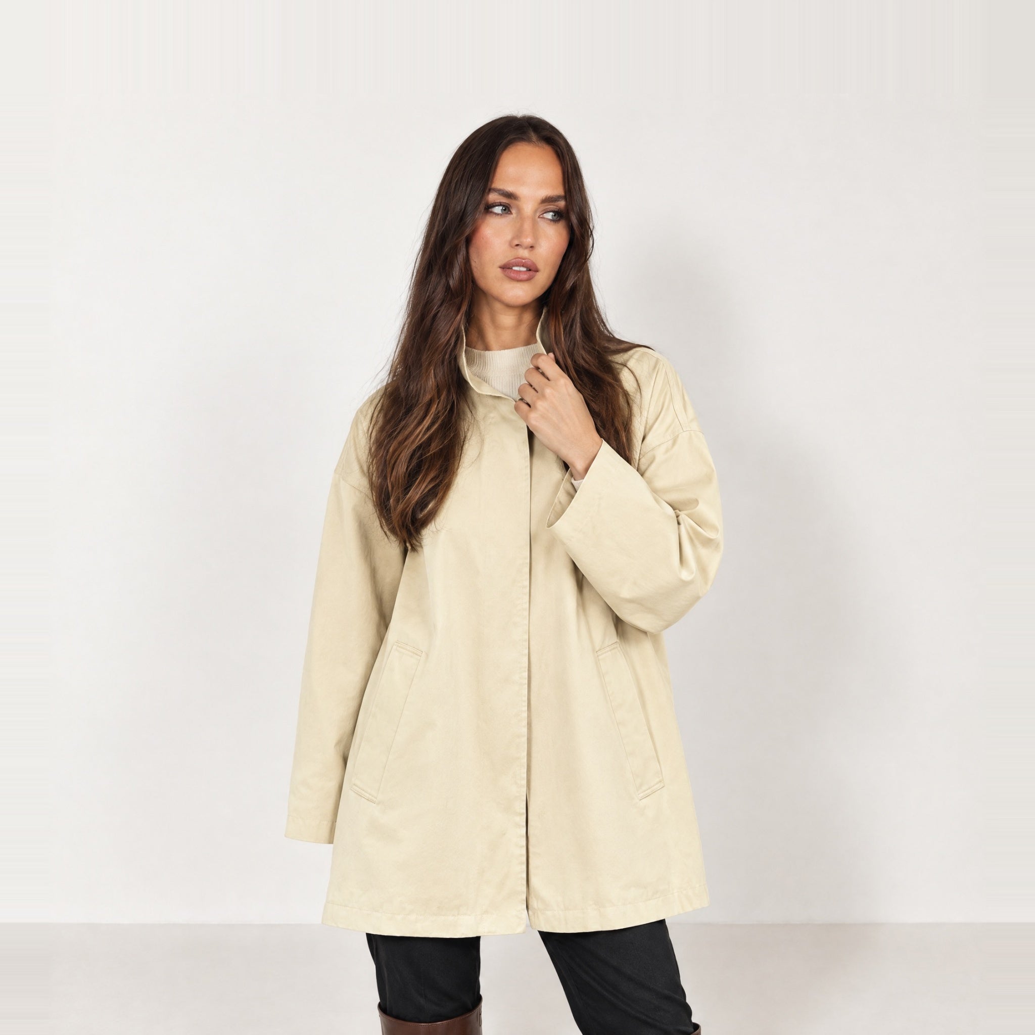 Apricot Short Trench Coat Stand Collar Oversized