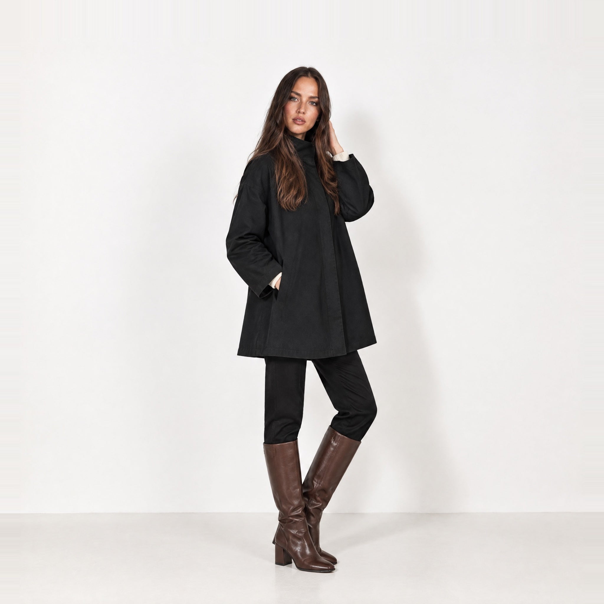 Black Short Trench Coat Stand Collar Oversized