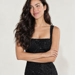 Black Sequin Maxi Dress Square Neck Tie Back