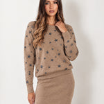 Brown Two Piece Set Star Print Jumper Skirt