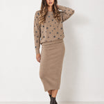 Brown Two Piece Set Star Print Jumper Skirt